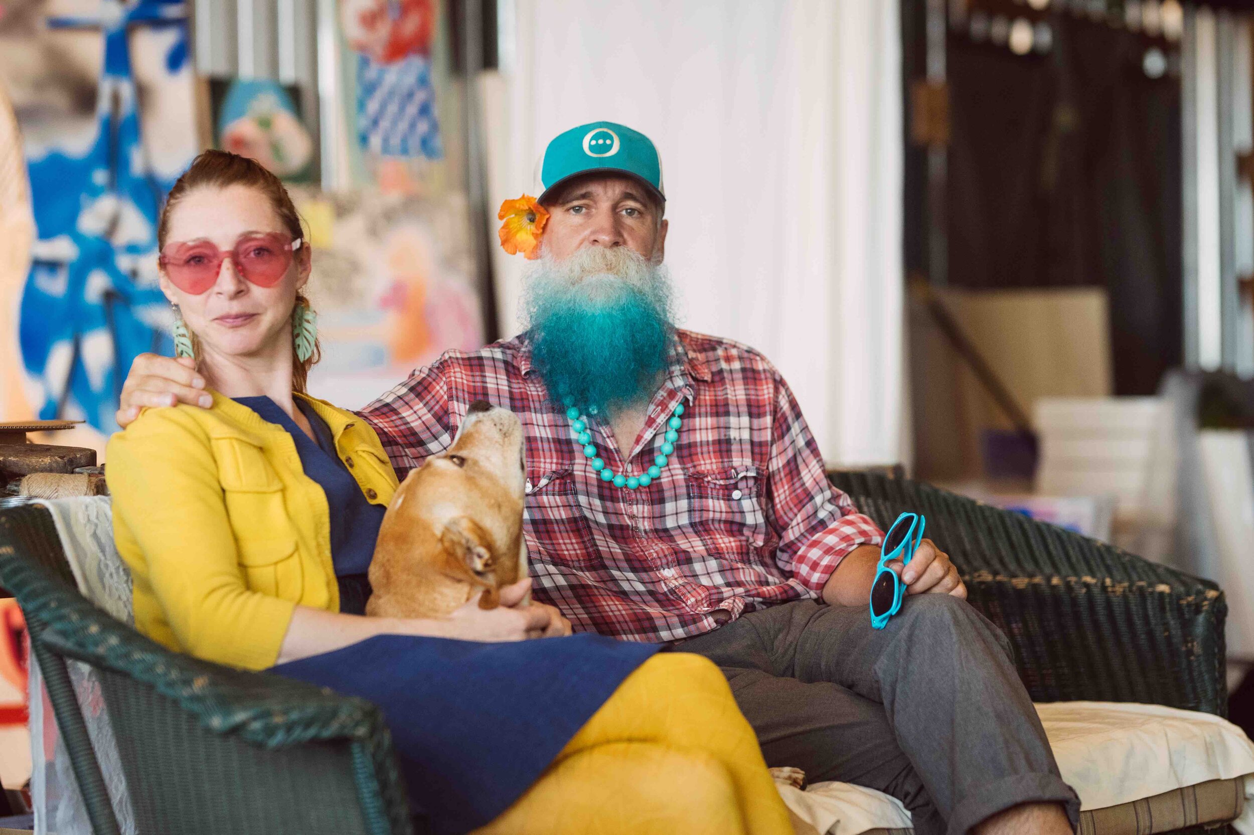 Emilie and John favor a bold, playful style, perhaps most evident in John’s striking beard, which strangers often praise.