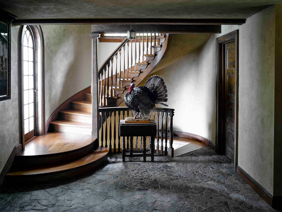 The sinuous playhouse stairway leading to the squash court.